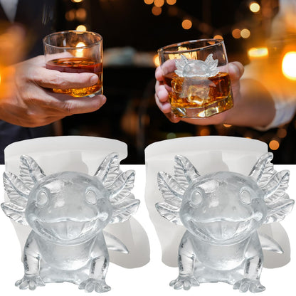 SIUPER 3D Axolotl Ice Cube Silicone Molds Tray for Whiskey, Cocktail, Drink, Bar; Rich Details. Fun Animal Mold for DIY Craft Taba Squishy Chocolate Soap Candle Resin Gift for Women Girls Boys; 2 Pack