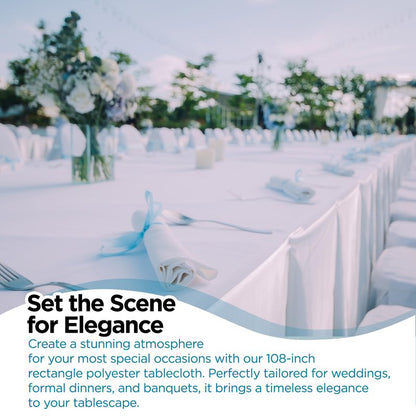 Leading Linens 2 Pack 70 x 108 Inch Rectangle White Polyester Tablecloth, Table Cover, Stain and Wrinkle Resistant, Washable for Dining Table, Wedding Reception, Banquet, Party