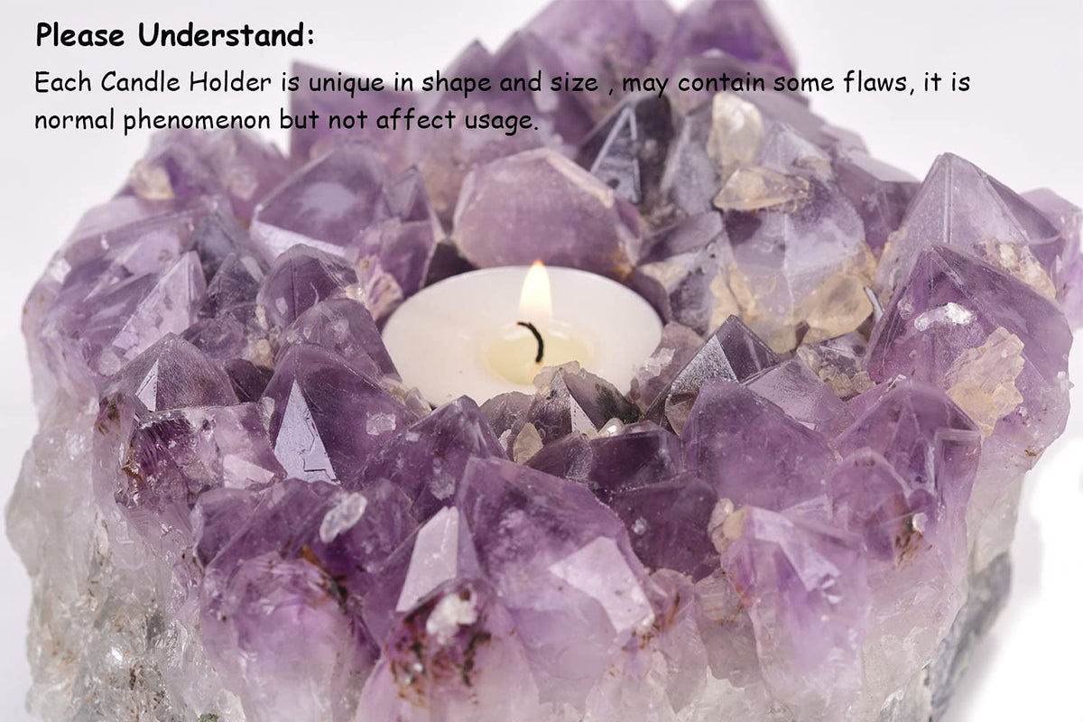 JIC Gem Natural Purple Amethyst Crystal Candle Holder Tealight Stand Home Decoration 4.5 Inch