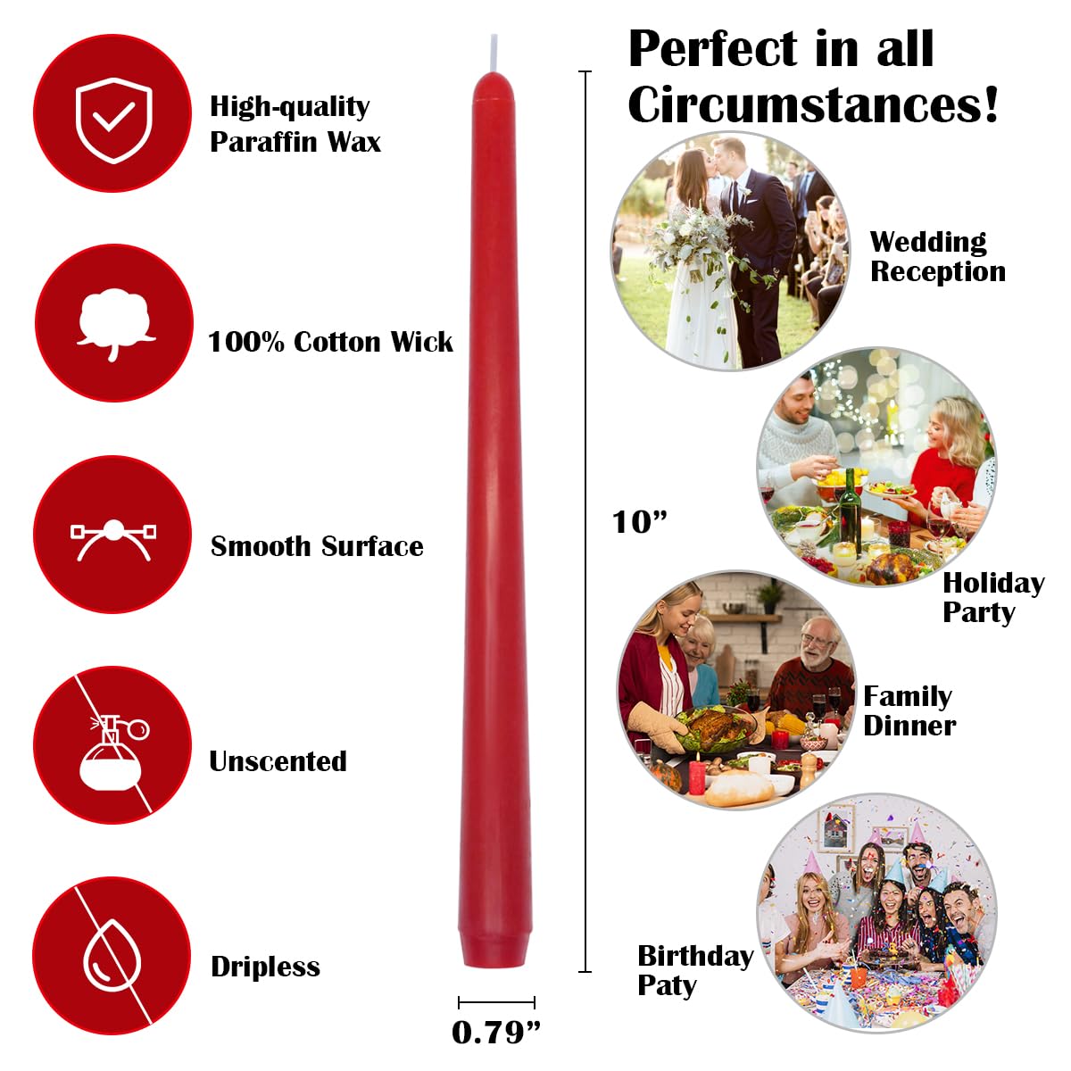 Red and Green Mix Colored 10 Inch Taper Candles, Dripless Unscented Skinny Tall Candlesticks for Christmas Home Party Dinner Table - 4 Red and 4 Green