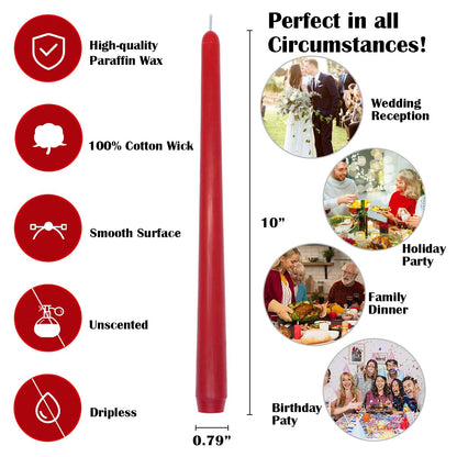 Red and Green Mix Colored 10 Inch Taper Candles, Dripless Unscented Skinny Tall Candlesticks for Christmas Home Party Dinner Table - 4 Red and 4 Green