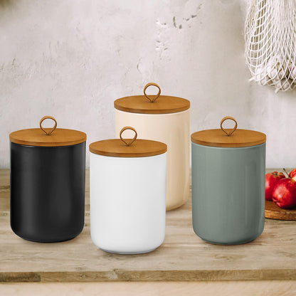 Jueison Large Ceramic Storage Jars, Modern Elegant Highly Polished Airtight Gorgeous Storage Canisters with Wooden Lid Food Storage Jar for Kitchen Spice Tea Vanilla Sugar Coffee Beans (Light grey)