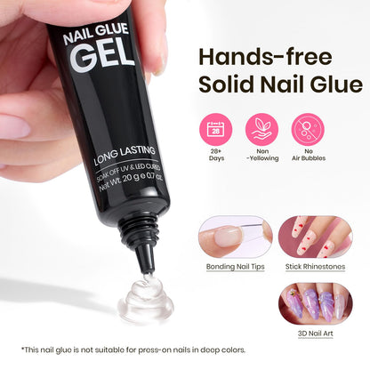 Beetles Tipex Instant Apex Nail Tips Kit, Coffin Long 224Pcs 16 Sizes Pre-Building & Pre-Etched Thicker Acrylic Nails False Nail Extension with Tipex Nail Glue Mini Nail Lamp