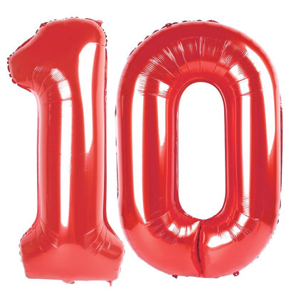 Red Number 10 Balloon 40 inch, 10 Number Balloons, 10th Red Birthday Decorations, 10 Year Old Girls Boys Party Supplies