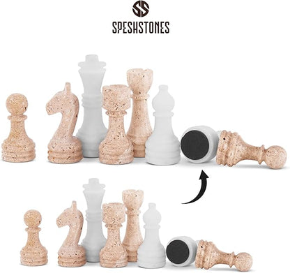 Marble Chess Set 15 Inch Handmade Travertine &amp White Luxury Board Games for Adults Elegant Table top Board Game Travel Chess Pieces &amp Storage Box for Gifts &amp Home Decor