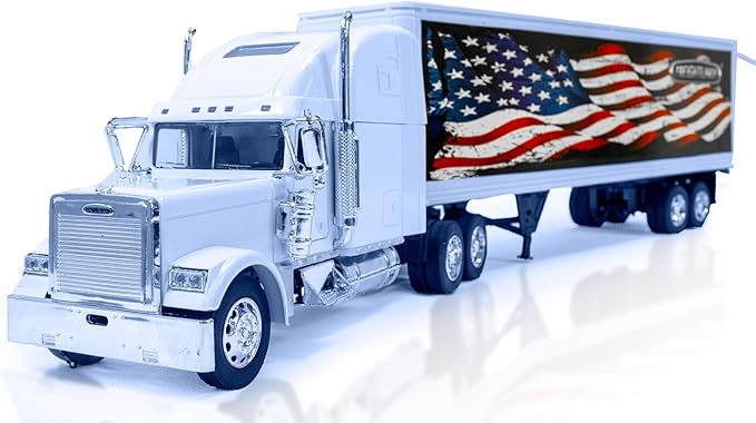 Shop72 1:32 Scale Toy Truck with Trailer Diecast Semi Long Hauler Truck Collectible Long Hauler with Trailer Realistic Diecast 18 Wheelers Semi Replica Freightliner Classic XL Model US Flag Theme