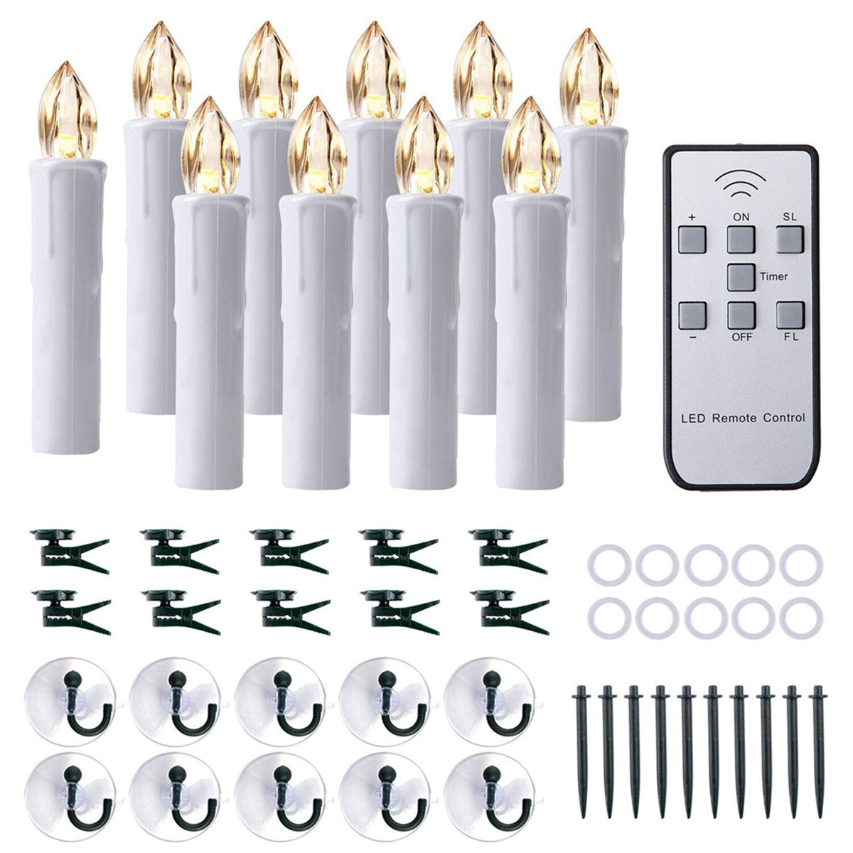 MIXALY 10 PCS Flameless Tapers - Battery Operated LED Window Candles with Remote Updated Timer Function - Christmas Candles Warm White - Perfect for Wedding/Party/Birthday Decor