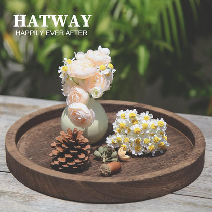 Hatway Wooden Decorative Tray Candle Holder Round Wood Tray Home Decor,Centerpieces Plates for Table centerpieces for CoffeeTable,Christmas Decor