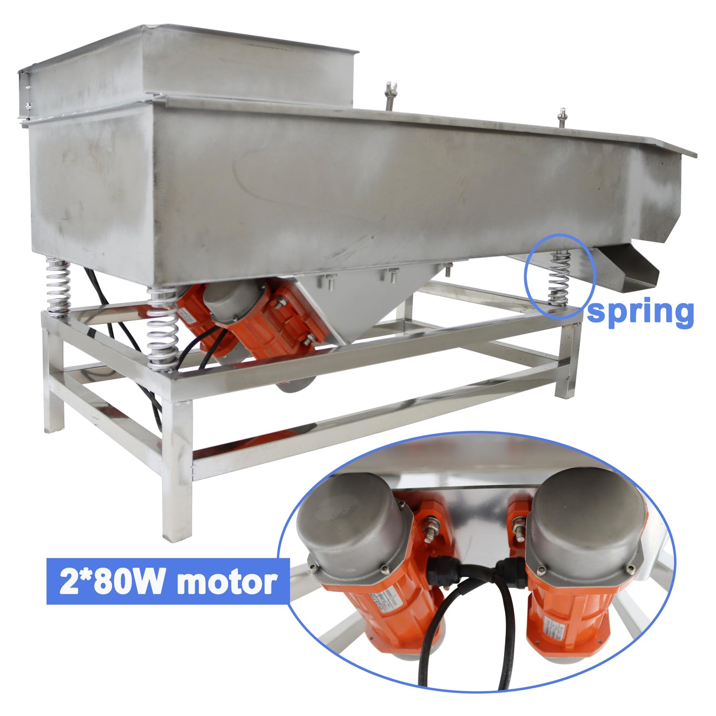 TECHTONGDA Straight Vibrating Sieve Screen Shaker Electric Linear Sifter Machine Stainless Steel Two Layers Two Motors 8mm 6mm Screen Size 15.7×37.4inch 110V