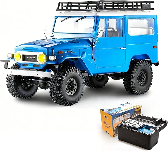 BEEZRC FMS 1/10 RC Crawler FJ40 Toyota Licensed RS 4WD 2.4G Model Rc Car Hobby 4x4 RC Rock Crawler Offroad RC Truck Remote Control Car with Transmitter for Adults (Blue) FMS11035RSBU