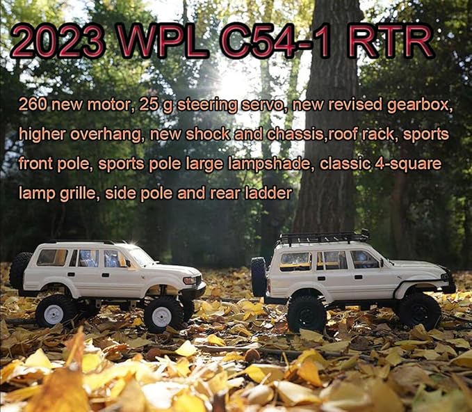 RC Rock Crawler RC Truck 4x4 WPL C54-1 RTR 1/16 Scale RC Crawler Off Road Truck All Terrain with Upgraded Chassis and Shock 260 Motor New Gearbox Bumper Roof Rack Hobby Toy Adult
