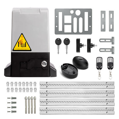 Blütezeit 5300lb Rack Drive Sliding Gate Opener, 1200W Automatic Slide Gate Motor with IR Sensor & Remote Complete Kit, 1.6HP Electric Rolling Driveway Gate Operator for Gates up to 40ft