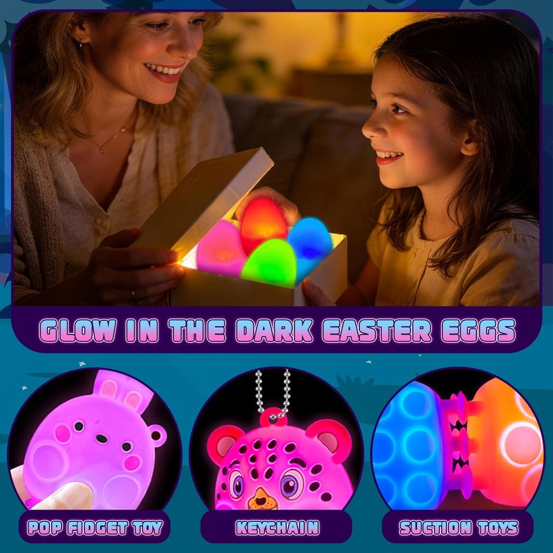 ChildFun Prefilled Easter Eggs with Light Up 3D Animal Pop Toys, 24 Pack Easter Eggs Filled, Easter Basket Stuffers for Toddler Eggs Hunt, Glow in The Dark Easter Egg, Easter Gifts for Kids
