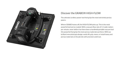 GRABO High-Flow Cordless Vacuum Lifter | 242 lbs Capacity | LED Pressure Display | Ergonomic Pistol Grip | SMART CUT Foam Seal | Lifts Porous Materials, Dry Cast Pavers | Pro Construction Tool