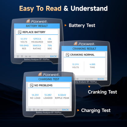 FOXWELL BT705 Plus Car Battery Tester 24V 12V Load Tester, Professional 100-2000CCA Automotive Alternator Tester, Accurate Cranking Charging Tester for Car Truck Marine Heavy Duty (Upgraded BT705)