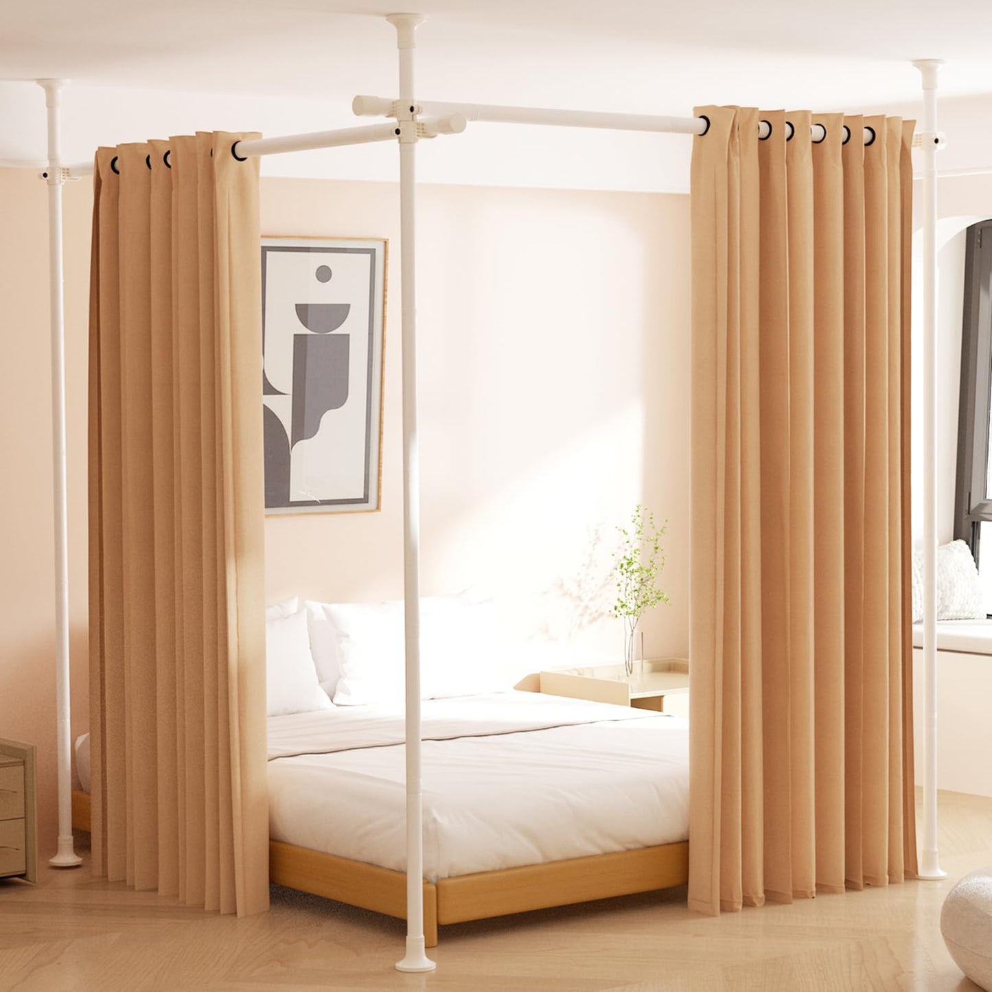 Room Divider, No Drilling Curtain Rod for Room Separation, 4-10ft (H) 28-114inch(W) Adjustable Heavy Duty Floor to Ceiling Tension Rod Wall Dividers Temporary Privacy Separator Window Rods White