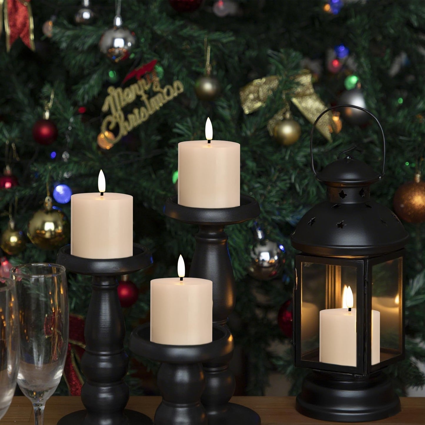 SEHNSY White Flameless Candles Set of 3 (3"x3") Battery Operated LED Pillar Candles with Remote and Timer, Real Wax Flickering Candles for Fireplace Bedroom Living Room Home Decor and Indoor Use