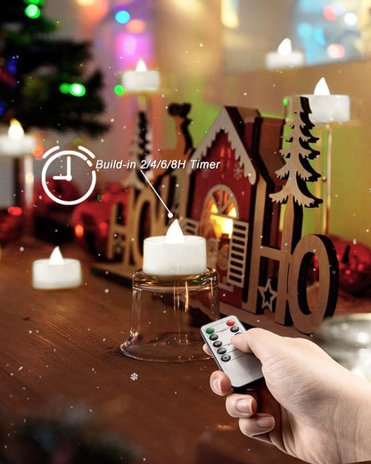 BEICHI Remote Candles, 12 Pack Timer Candle, Flameless Tea Lights Candles Battery Operated, Flickering LED Tea Lights, Timer Battery Votive Candles- Pure White- White Base