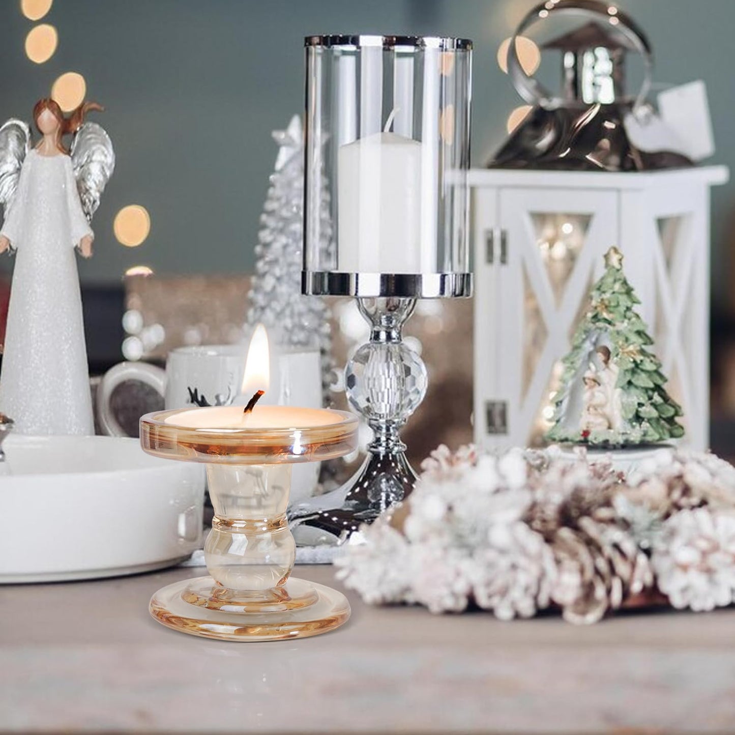 DreamsEden Clear Glass Candle Holders Set of 3, Crystal Transparent Taper Candle Holder for Pillar Taper Tea Lights, Modern Table Centerpiece Decor for Dining Room Living Room Wedding Party Decoration