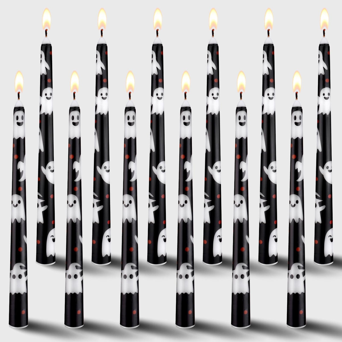 LIUBUJINGYING 12 Pcs 10in Taper Candles Black&White Ghost Taper Candle Unscented Smokeless Long-Last BurnTime Candles Birthday Party Table Centerpieces Decor