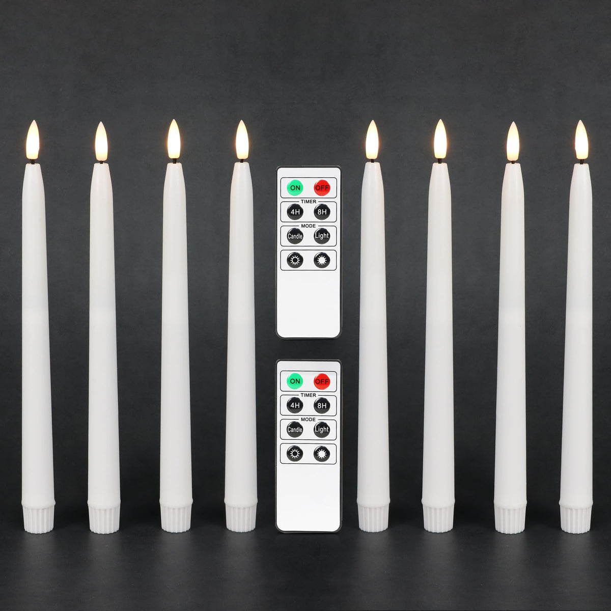 Fanna Flameless Taper Candles with Timer, Battery Operated Led Candle Sticks Real Wax Finished, 2 Remotes and Batteries Included - H 11" Set of 8 (White)