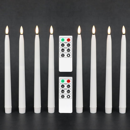 Fanna Flameless Taper Candles with Timer, Battery Operated Led Candle Sticks Real Wax Finished, 2 Remotes and Batteries Included - H 11" Set of 8 (White)