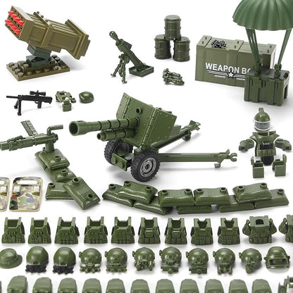 Military Weapons Pack with Shipping Cargo Container Army Equipment Helmet Armor 325Pcs Various of Military Accessories Building Block Toy Compatible with Major Brands Soldier Figures (Jungle Green)