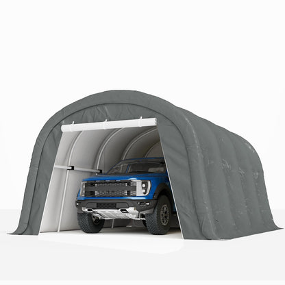 COSIEST 13'×20' Storage Shelter Outdoor Round Carport, Heavy-Duty Garage Canopy with Dual Roll-Up Doors Weatherproof PE Cover, Multi-Purpose Vehicle/Tractor Shed for Backyard/Driveway/Farm(Gray)