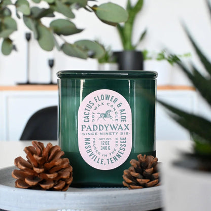Paddywax Vista Scented Candle with Lid in Reusable Tonal Glass Jar, Clean-Burn 2-Wick Soy Candle with Approx. 84 Hour Burn Time, Decorative Gift Candles for Home, Cactus Flower & Aloe, 12 oz