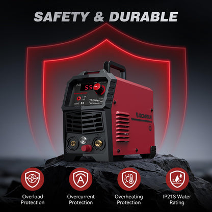 ARCCAPTAIN 55A Plasma Cutter, Non-Touch Pilot Arc High-Frequency Plasma Cutting Machine, 120/240V Dual Voltage IGBT Inverter, 1/2" Clean Cut, 2T/4T, for Beginners DIY