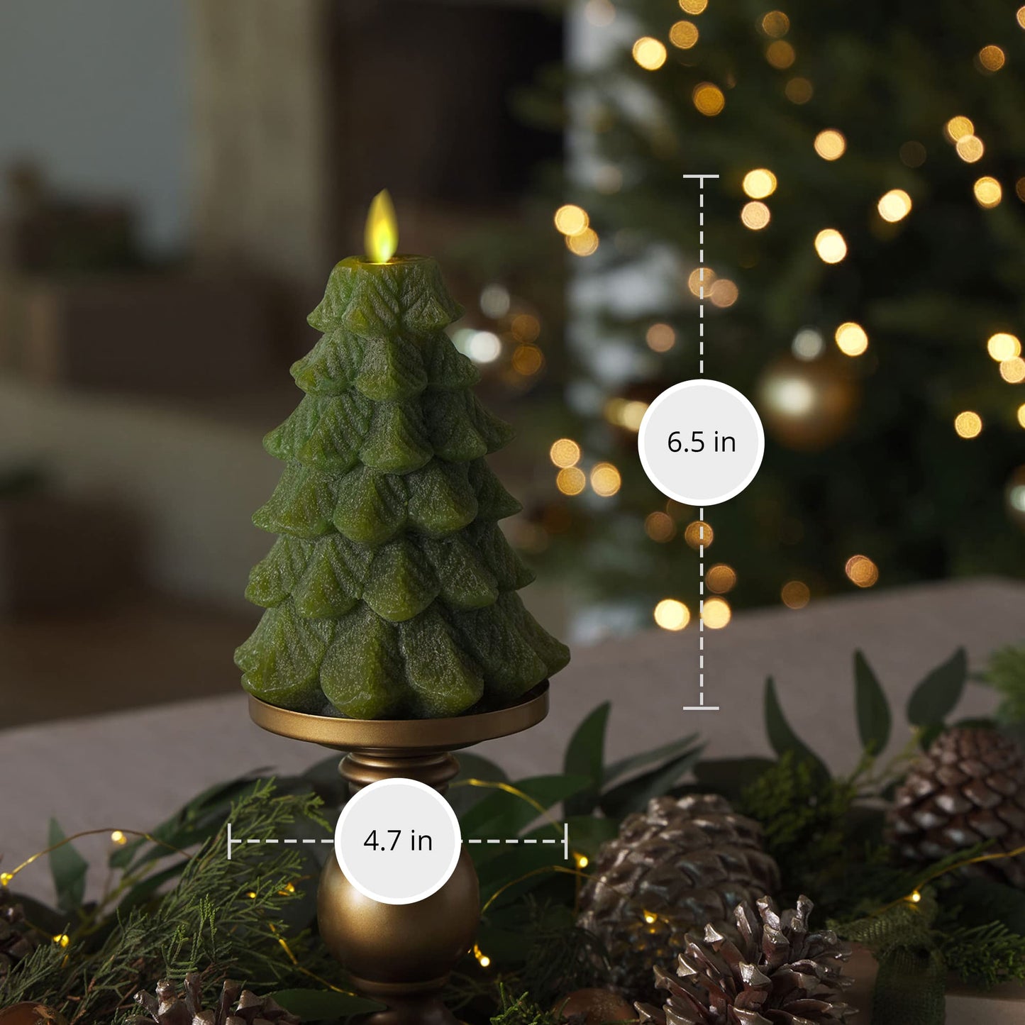 Luminara Flameless LED Candle - Christmas Tree Design with Glitter, Snow Finish, Battery-Operated, Flickering Flame, Timer & Remote - 4.7 x 6.5 - Green