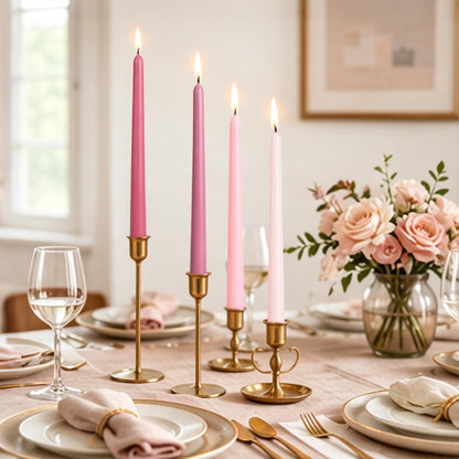 Viyffo Pink Ombre Taper Candles 10 Inch, 12 Pack Unscented, Smokeless Long Tall Tapered Candlesticks Wedding Home Decor Dinner Natural Color Series