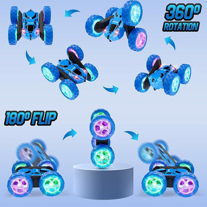STEM Remote Control Car for Kids Ages 6-12 4WD RC Stunt Car with LED Wheel Lights &amp 360° Flips 2.4GHz Fast Electric Toy for Boys 8-10 Educational Gift for Birthday or Valentines