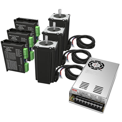 3 Axis CNC Controller Kit with Nema23 57mm Stepper Motor 3Nm 425 oz.in High Torque 2-Phase 3A, DM556 Step Motor Driver, 24V 350W Power Supply for Engraving Machine 3D Printer