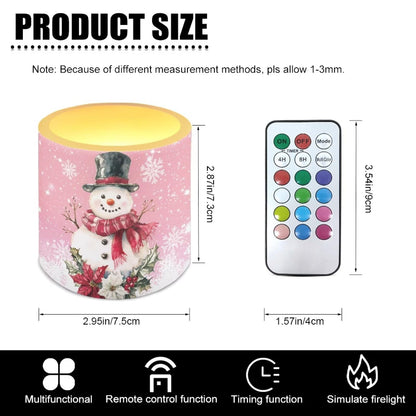 Merkmak Christmas Flameless Candles with 18-Key Remote Battery Operated Candles with Timer Snowman Poinsettia Flickering LED Elictric Pillar Tealights for Party Banquet