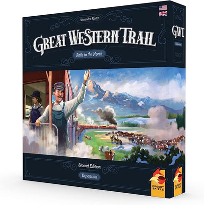 Great Western Trail 2nd Edition Rails to the North Board Game Expansion - New Adventures Await! Strategy Game for Kids &amp Adults Ages 12+ 1-4 Players 75-150 Min Playtime Made by Eggertspiele