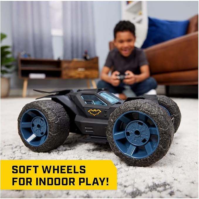 DC Comics Batman Stunt Force Batmobile Indoor Remote Control Car Turbo Boost &amp Crazy Stunts Collectible Super Hero Kids Toys for Boys and Girls 4 and Up