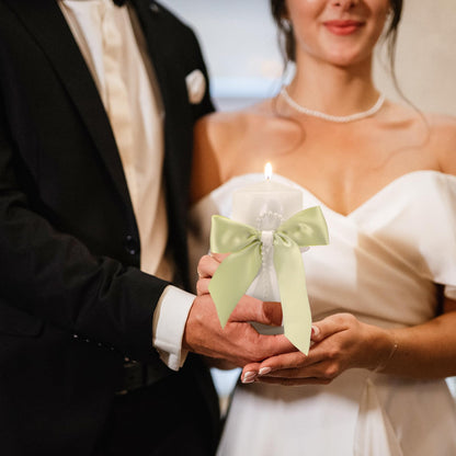 Conelist 3 Pcs Unity Candles for Wedding with Satin Bow and Glass Candle Holder Coquette Unity Pillar and Taper Candles Set Wedding Ceremony Reception Decor for Formal Events Church(Sage Green)