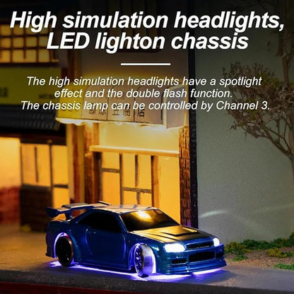 Turbo Racing 1:76 Scale Drift RC Car Table Racing 2.4GHZ Remote Control Mini Model Car with Gyro Full Proportional RTR for Adults Toys (C64-Blue)