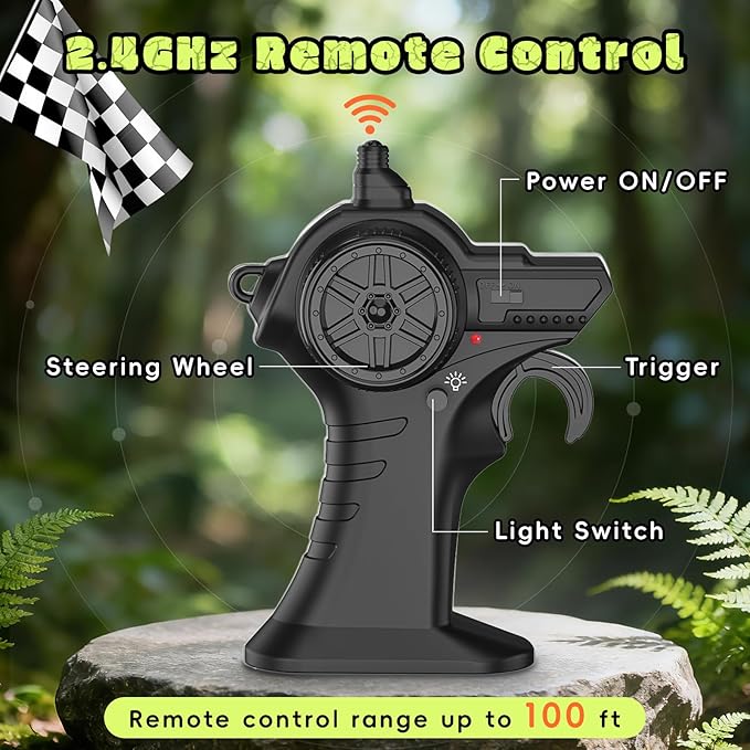 Dinosaur Remote Control Car 2.4GHz Monster Truck Toys Rechargeable RC Cars 1:24 Scale RC Truck with LED Light Movable Mouth Dinosaur Cars Toys for Kids Boys 6-8 8-12 Birthday Gift Green