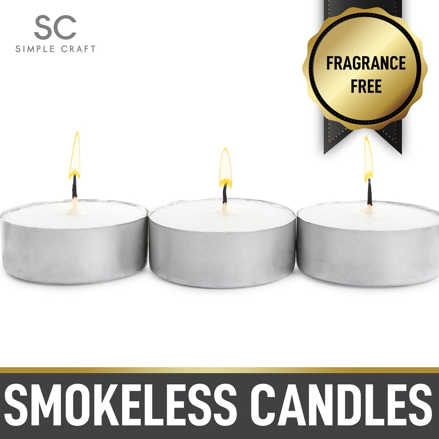 Simple Craft 150 Pack Tea Lights Candles - Unscented Tealight Candles Pack - Long Lasting Paraffin Wax Small Candles in Bulk - Smokeless & Dripless Tea Light Candles for Home, Parties, Weddings