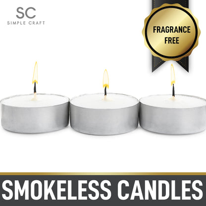 Simple Craft 100 Pack Tea Lights Candles - Unscented Tealight Candles Pack - Long Lasting Paraffin Wax Small Candles in Bulk - Smokeless & Dripless Tea Light Candles for Home, Parties, Weddings