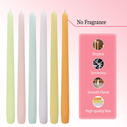 10 Inch Taper Candles Handmade Smokeless Set of 6 – Unscented Tapered Candles in Candy, Candle Sticks for Wedding, Home Decor, and Dinner Table