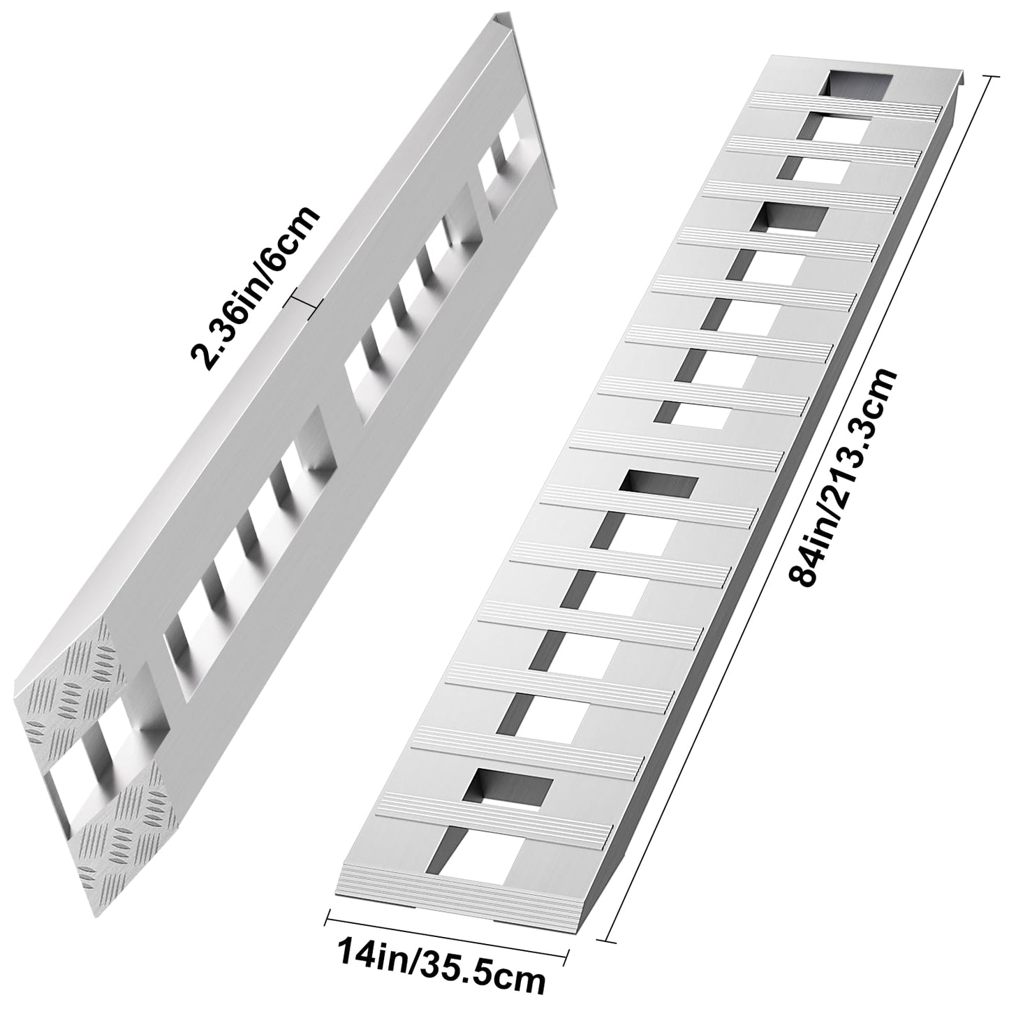 Loezora 84"x14" Aluminum Loading Ramps 6000 lbs Heavy Duty – 2 PCS Extra Long 7ft Trailer Ramps with Beavertail Hook & Anti-Slip Surface for Low Cars, Tractors, Trucks, ATV, UTV, Motorcycle