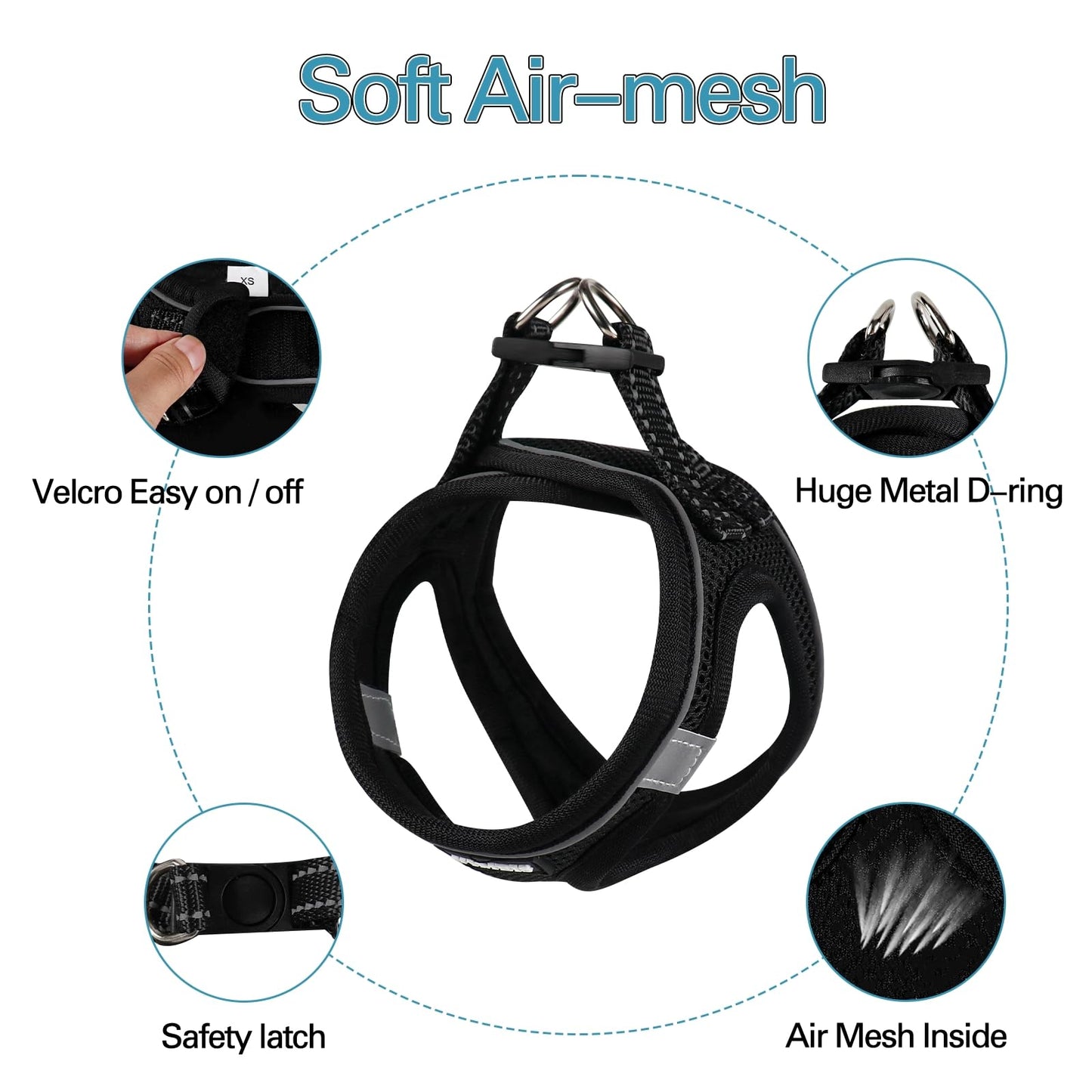 Dog Harness for Small Dogs, Small Dog Harness and Leash Set, Honeycomb Grid, Reflective Lightweight Harness & Anti-Twist Pet Lead (Multi Color, Size: XS-S-M) (XS, Black)