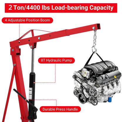 MERXENG Engine Hoist with Lever, 2 Ton Folding Cherry Picker Engine Hoist with Lever and 6 Casters, 4400lbs Heavy Duty Hydraulic Shop Crane, Engine Lift for Workshops Garage Warehouse