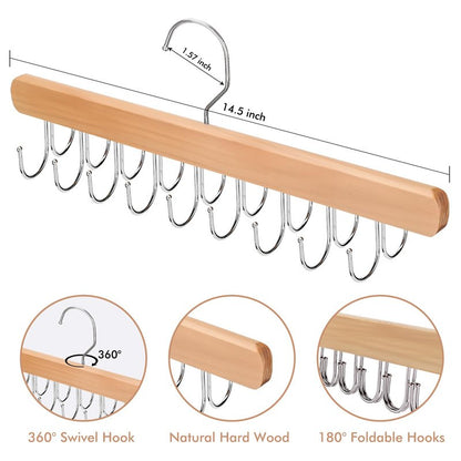 NECAMOCU 2 Pack Bra Hanger for Closet Organizer, Premium Wooden Tank Top Hangers with 36 Foldable Hooks, 360° Rotating Design, Space Saving Storage for Tank Tops, Bras, Scarves and More