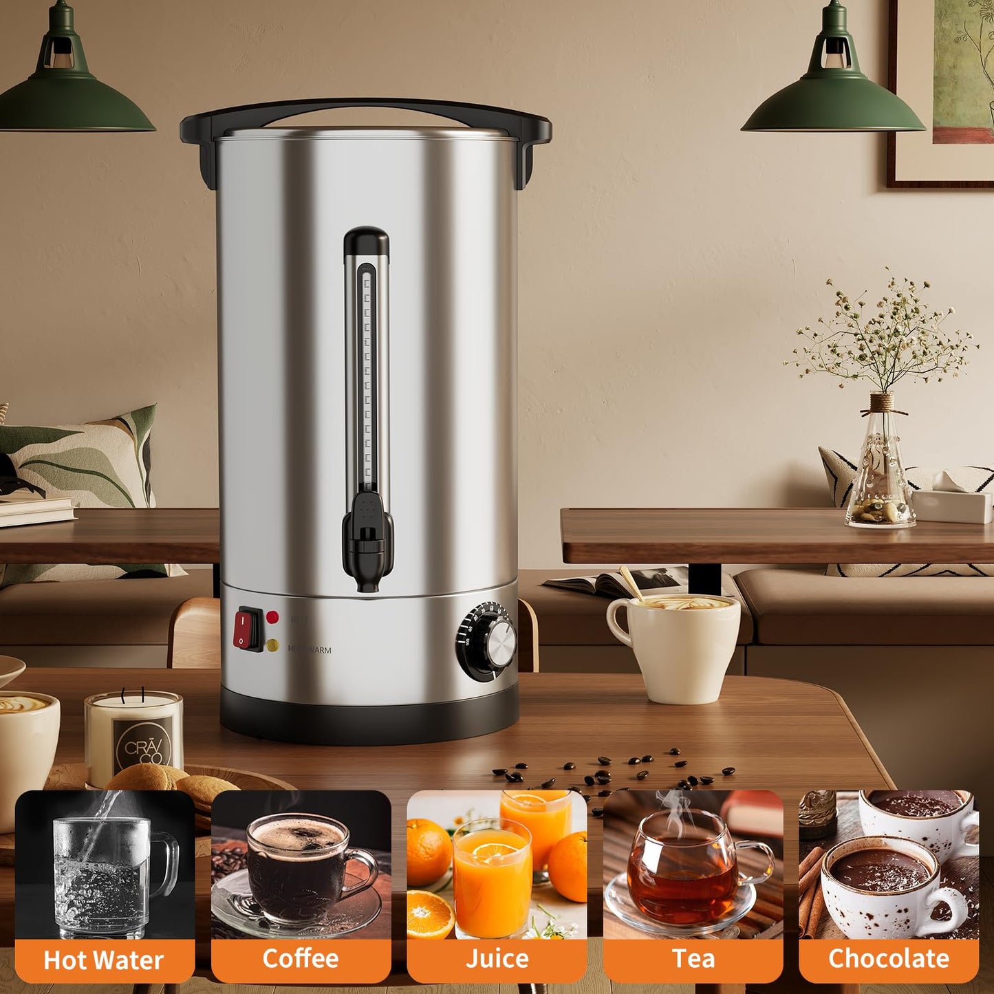 110 Cups Coffee Urn - 16 L/4.2 Gal Commercial Coffee Maker, Double Wall Stainless Steel Coffee Dispenser Hot Water Urn, Large Capacity Hot Coffee Dispenser for Meeting Wedding Catering