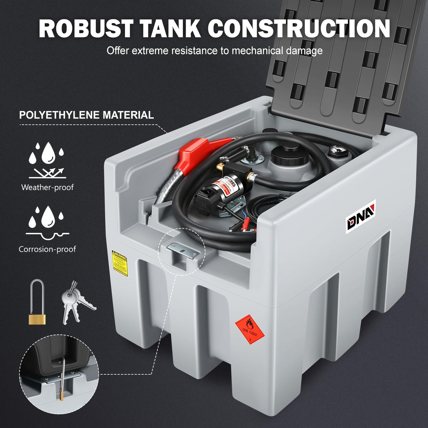 DNA MOTORING 200L Portable Diesel Tank 58 Gallon with 12V Electric Transfer Pump for Easy Fuel Transportation,TOOLS-00304