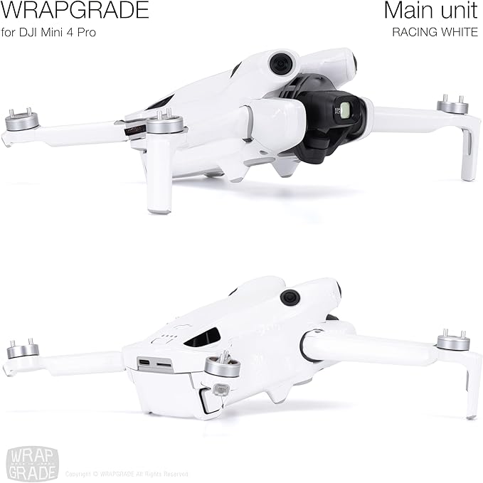 WRAPGRADE Skin Stickers Compatible with DJI Mini 4 Pro | Full Wrap (Racing White)